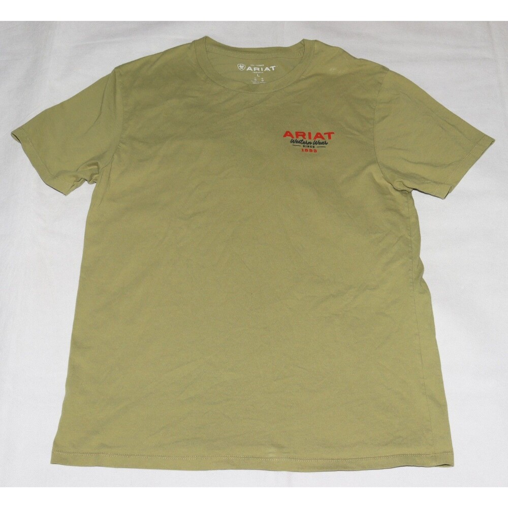 Ariat Western Ware Built Cowboy Tough Mens Short Sleeve Green T Shirt Size Large